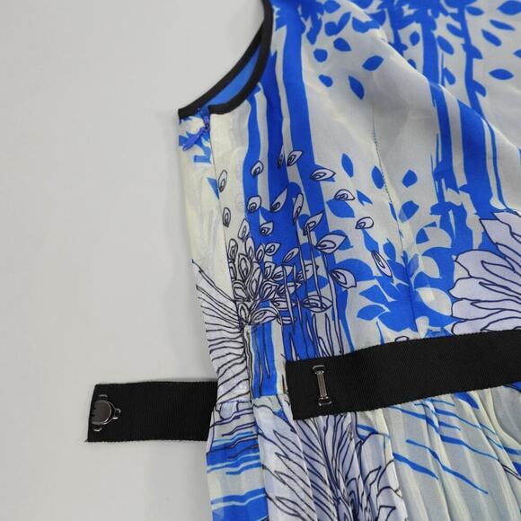 Miss Wu Sheer Dress Womens 4 Blue Floral Pleated Wedding Party Flowy Fairy - Picture 9 of 16